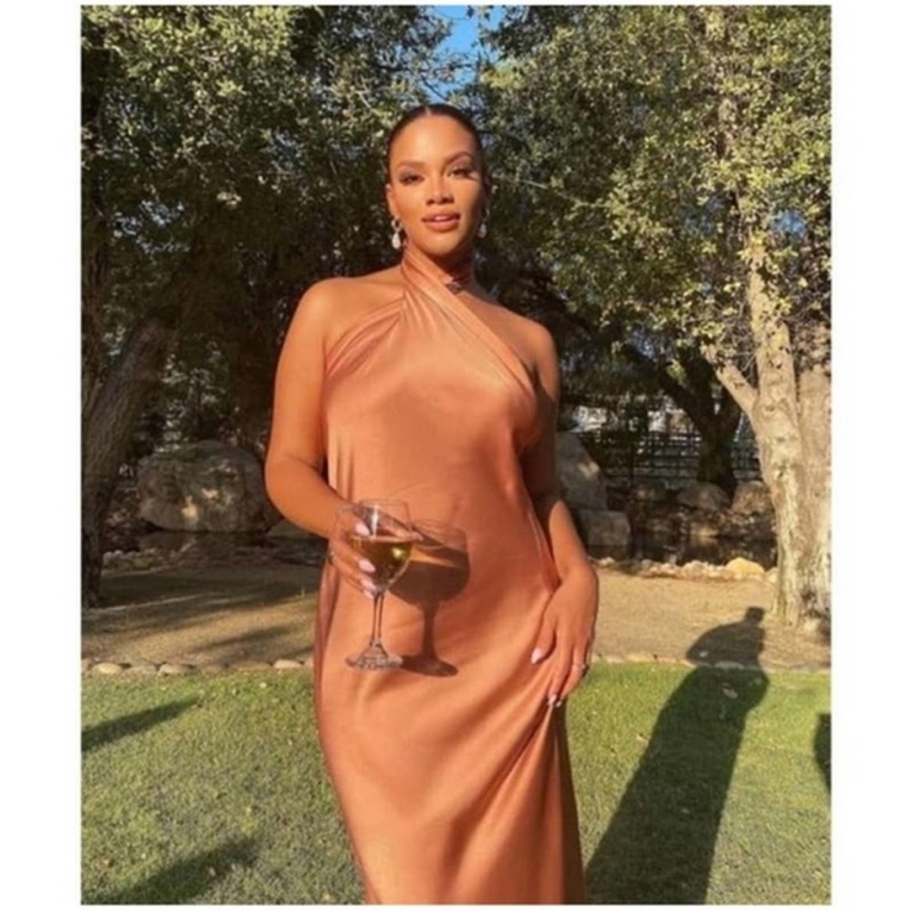 Show Me Your Mumu Jasmine Halter Maxi Dress in Copper Luxe Satin M